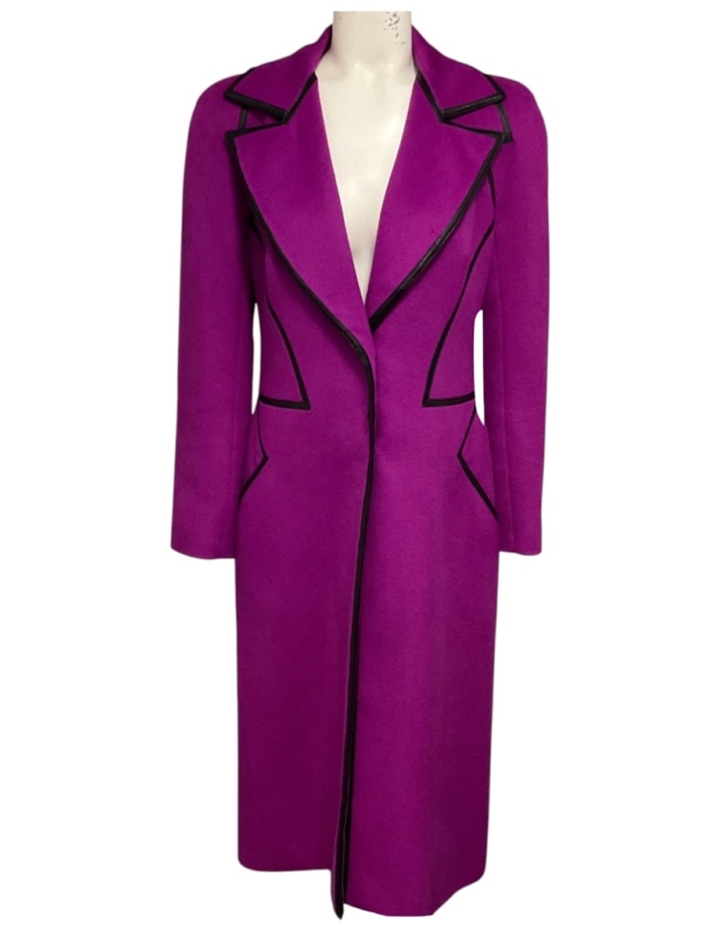 Thierry Mugler Couture Vintage Magenta Angora Rabbit Hair Coat with Black Lamb
